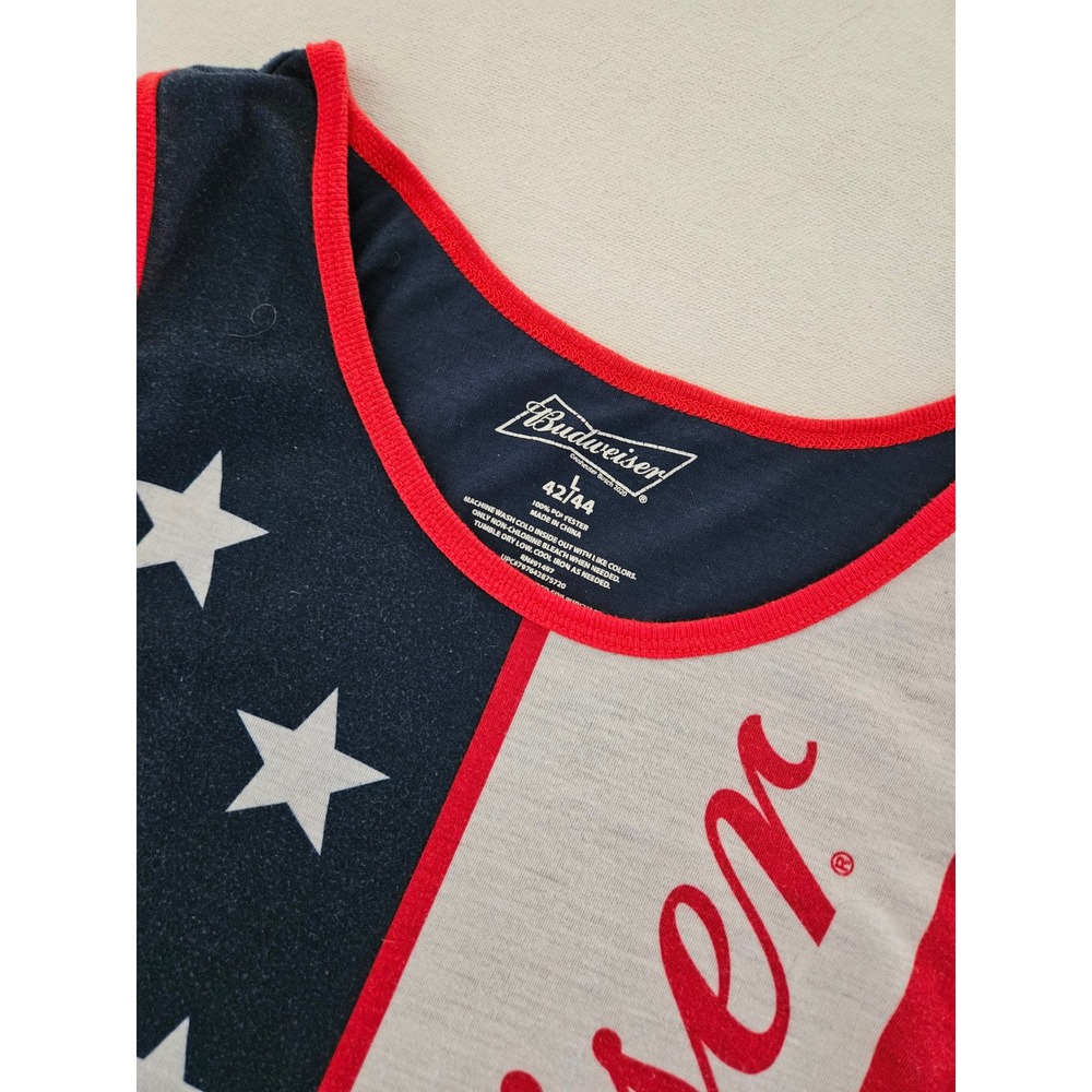 VTG Budweiser Tank Top Mens Large Red White Blue USA Flag Stars Stripes